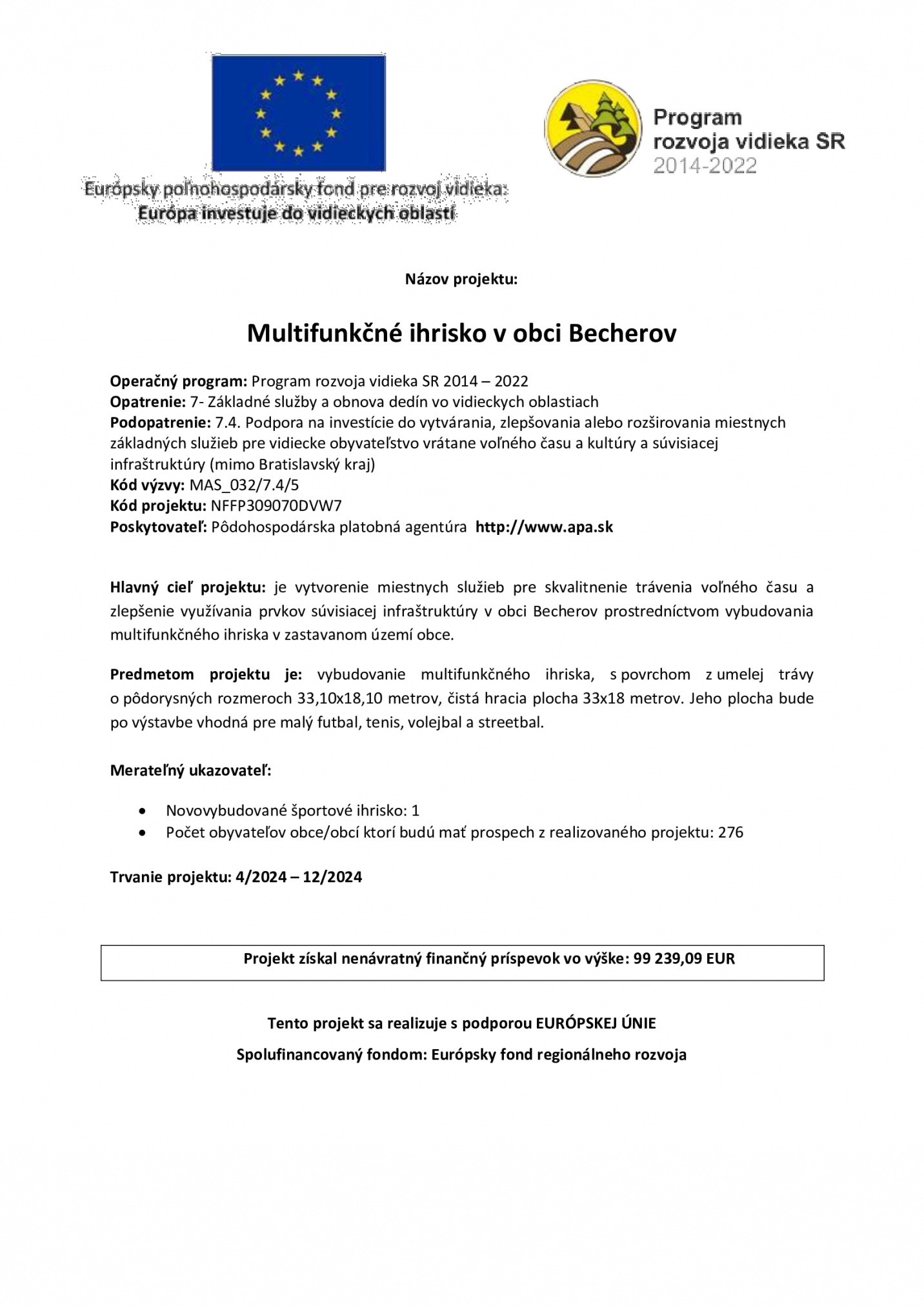 Fotka - Multifunkčné ihrisko v obci Becherov